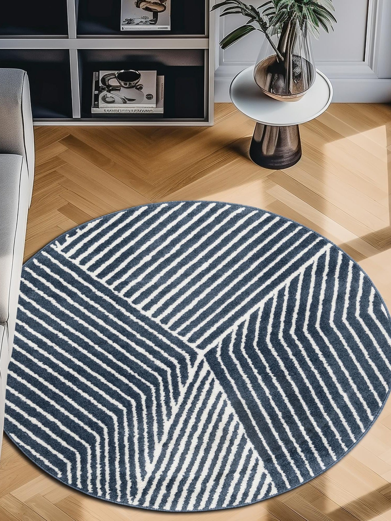 Blue 4' 1 x 4' 1 Norge Round Area Rug 100% Polypropylene Easy Clean Non Shed Stain Resistant Modern Carpet for Home Interior Design for Sale at Rug Engine
