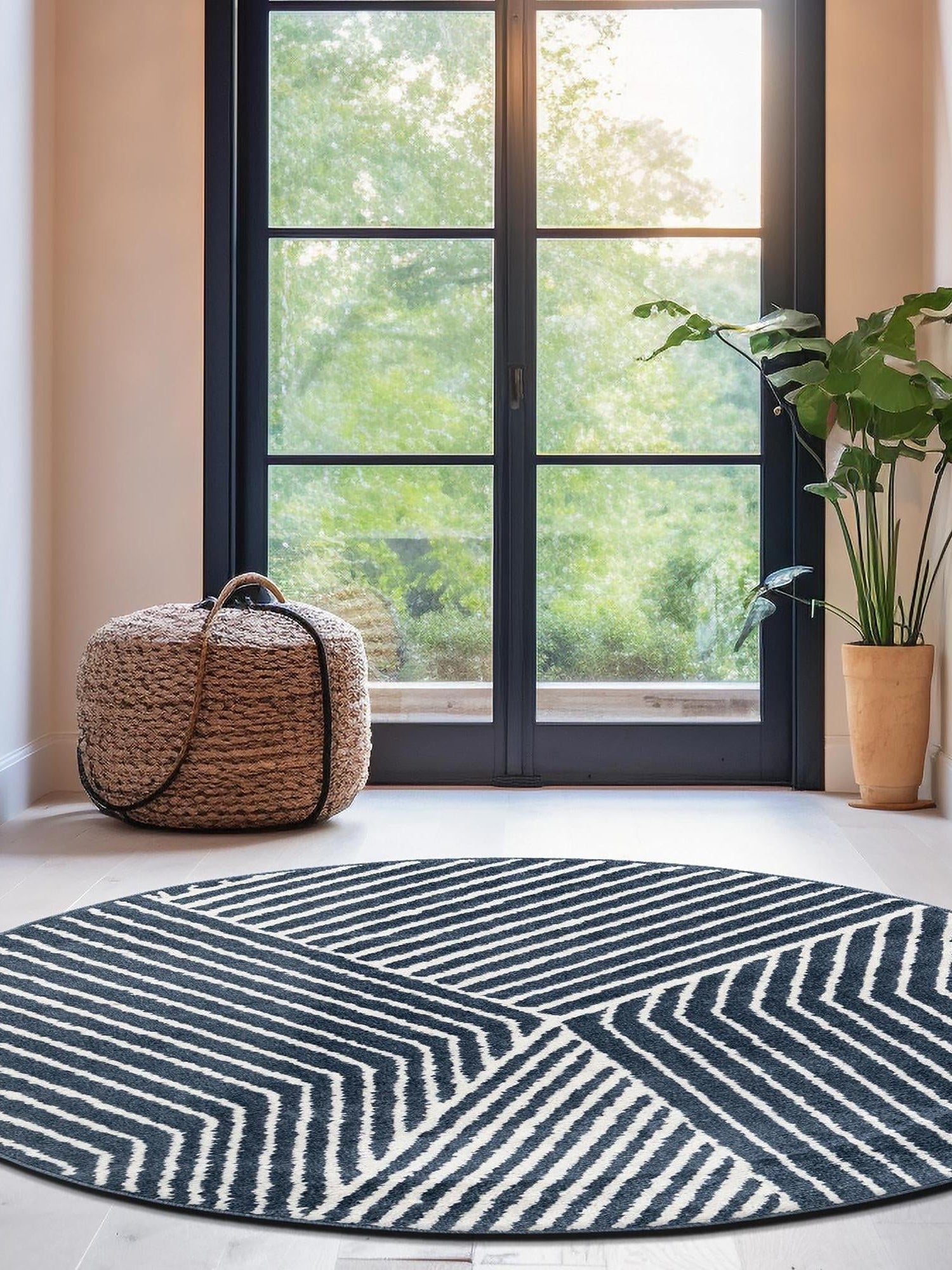 Blue 4' 1 x 4' 1 Norge Round Area Rug 100% Polypropylene Easy Clean Non Shed Stain Resistant Modern Carpet for Home Interior Design for Sale at Rug Engine