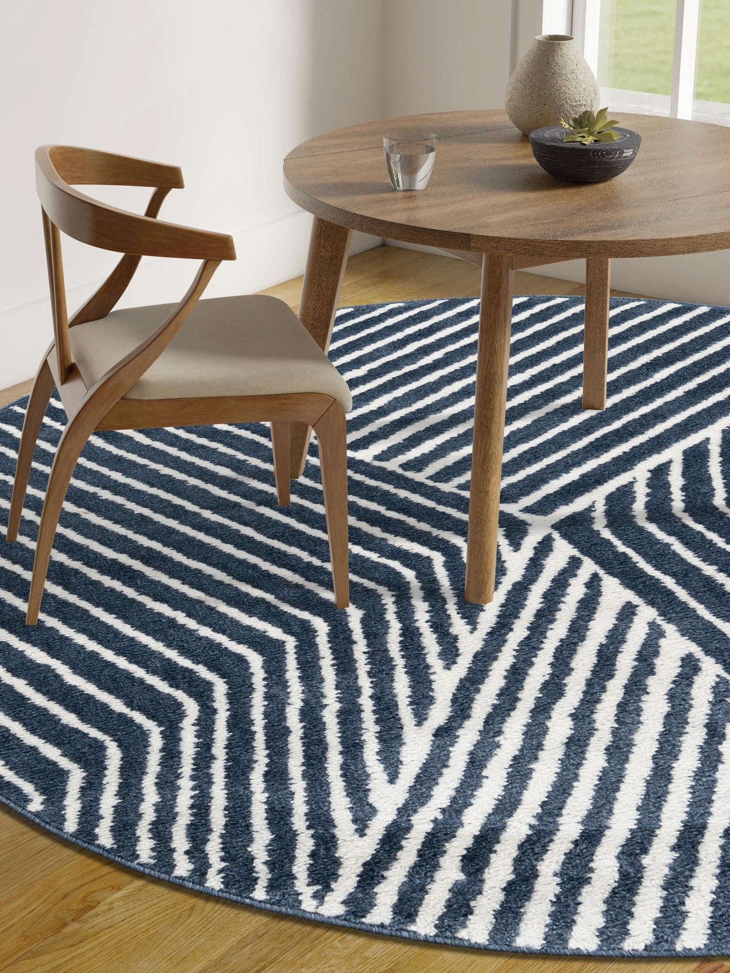 Blue 5' 1 x 5' 1 Norge Round Area Rug 100% Polypropylene Easy Clean Non Shed Stain Resistant Modern Carpet for Home Interior Design for Sale at Rug Engine