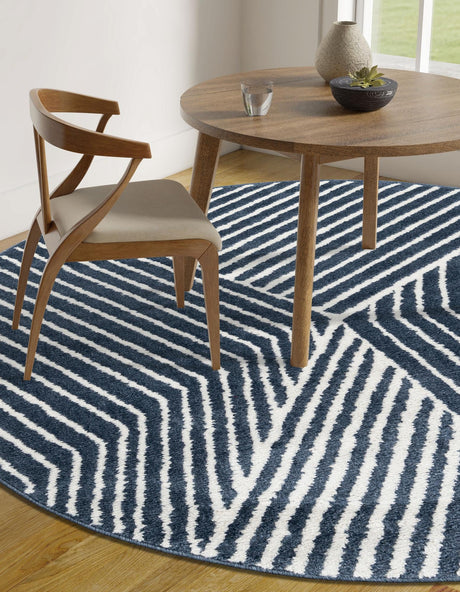 Blue 5' 1 x 5' 1 Norge Round Area Rug 100% Polypropylene Easy Clean Non Shed Stain Resistant Modern Carpet for Home Interior Design for Sale at Rug Engine