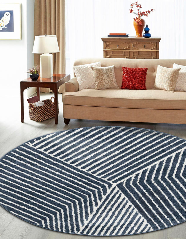 Blue 3' 1 x 3' 1 Norge Round Area Rug 100% Polypropylene Easy Clean Non Shed Stain Resistant Modern Carpet for Home Interior Design for Sale at Rug Engine