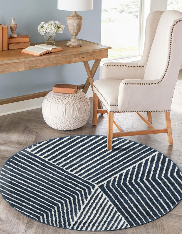 Blue 3' 1 x 3' 1 Norge Round Area Rug 100% Polypropylene Easy Clean Non Shed Stain Resistant Modern Carpet for Home Interior Design for Sale at Rug Engine