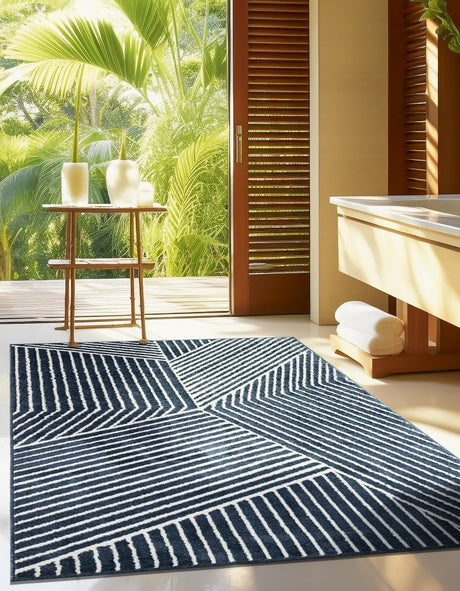 Blue 5' 1 x 7' 1 Norge Rectangle Area Rug 100% Polypropylene Easy Clean Non Shed Stain Resistant Modern Carpet for Home Interior Design for Sale at Rug Engine