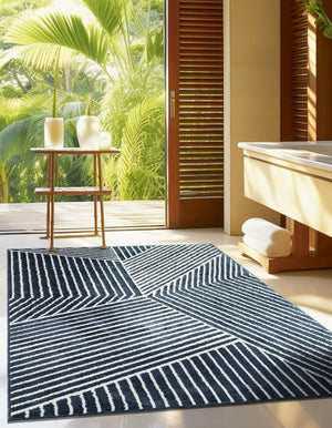 Blue 7' 10 x 10' Norge Rectangle Area Rug 100% Polypropylene Easy Clean Non Shed Stain Resistant Modern Carpet for Home Interior Design for Sale at Rug Engine