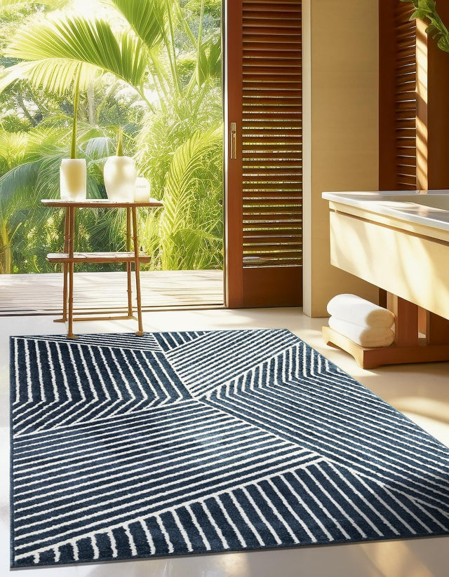 Blue 7' 10 x 10' Norge Rectangle Area Rug 100% Polypropylene Easy Clean Non Shed Stain Resistant Modern Carpet for Home Interior Design for Sale at Rug Engine