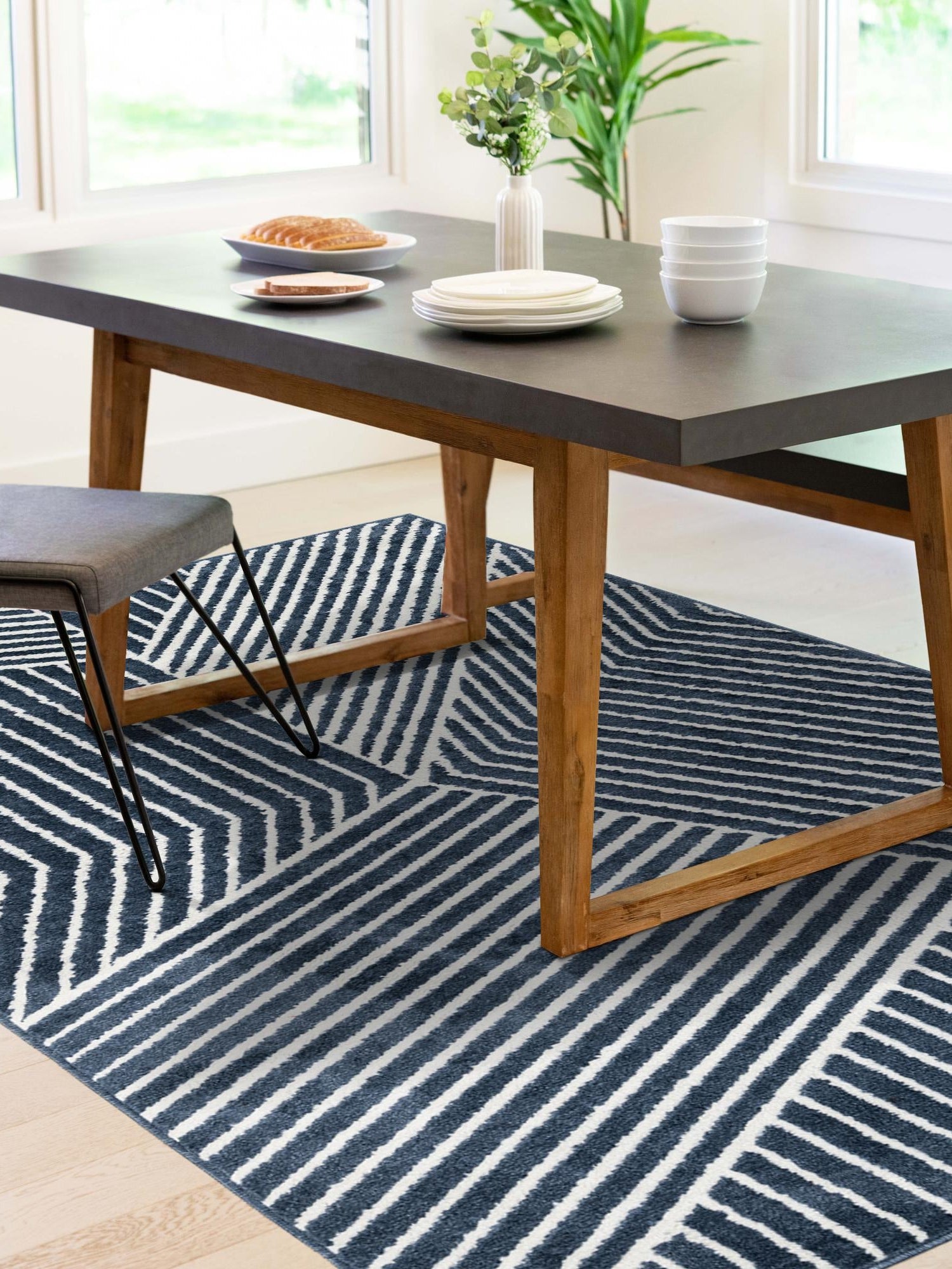Blue 6' 1 x 9' Norge Rectangle Area Rug 100% Polypropylene Easy Clean Non Shed Stain Resistant Modern Carpet for Home Interior Design for Sale at Rug Engine