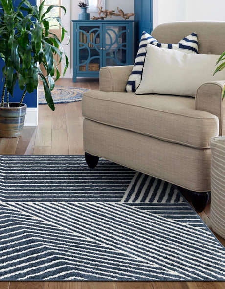 Blue 6' 1 x 9' Norge Rectangle Area Rug 100% Polypropylene Easy Clean Non Shed Stain Resistant Modern Carpet for Home Interior Design for Sale at Rug Engine