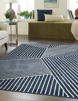 Blue 6' 1 x 9' Norge Rectangle Area Rug 100% Polypropylene Easy Clean Non Shed Stain Resistant Modern Carpet for Home Interior Design for Sale at Rug Engine