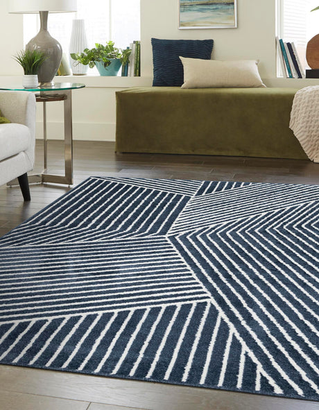 Blue 6' 1 x 9' Norge Rectangle Area Rug 100% Polypropylene Easy Clean Non Shed Stain Resistant Modern Carpet for Home Interior Design for Sale at Rug Engine