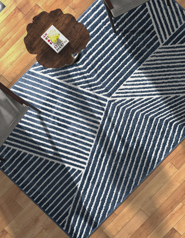 Blue 6' 1 x 9' Norge Rectangle Area Rug 100% Polypropylene Easy Clean Non Shed Stain Resistant Modern Carpet for Home Interior Design for Sale at Rug Engine
