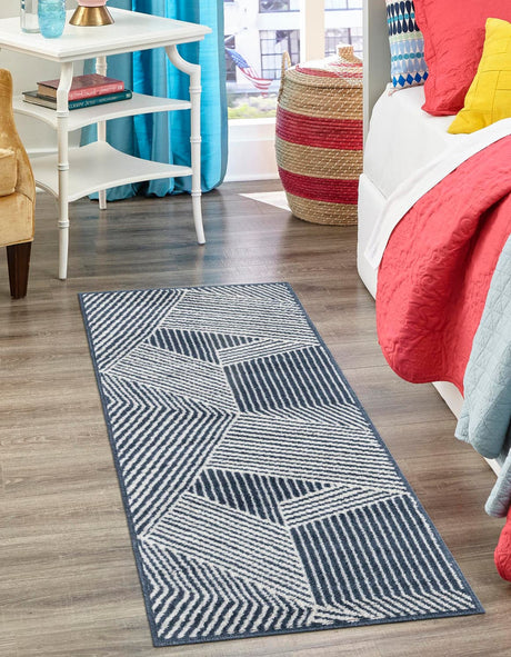 Blue 2' x 6' 1 Norge Runner Area Rug 100% Polypropylene Easy Clean Non Shed Stain Resistant Modern Carpet for Home Interior Design for Sale at Rug Engine