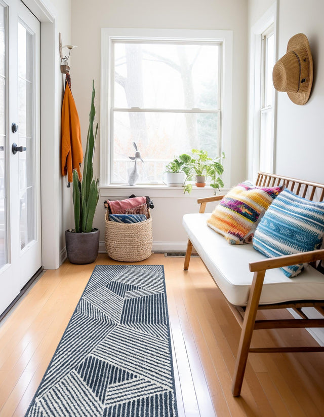 Blue 2' x 8' Norge Runner Area Rug 100% Polypropylene Easy Clean Non Shed Stain Resistant Modern Carpet for Home Interior Design for Sale at Rug Engine