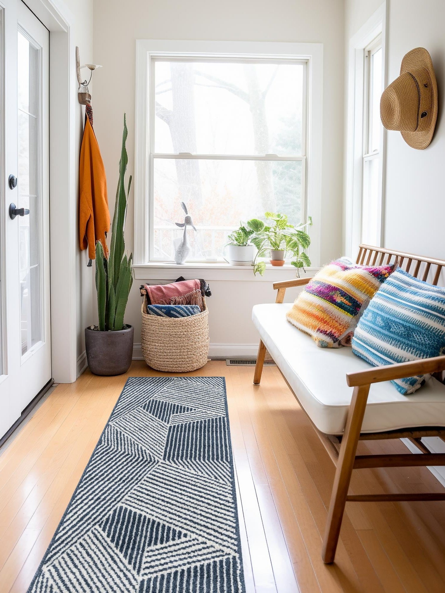 Blue 2' 7 x 12' Norge Runner Area Rug 100% Polypropylene Easy Clean Non Shed Stain Resistant Modern Carpet for Home Interior Design for Sale at Rug Engine