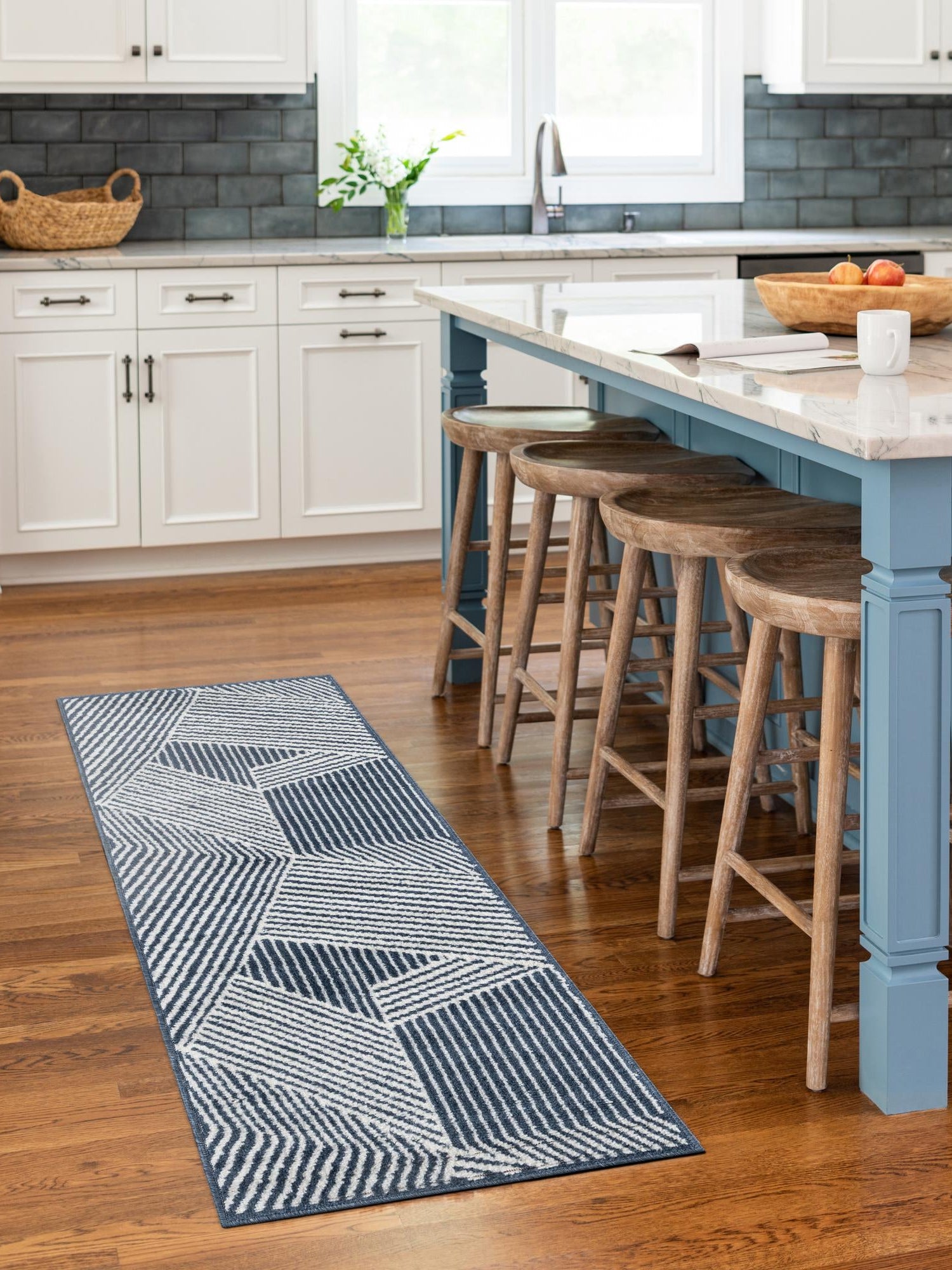 Blue 2' 7 x 12' Norge Runner Area Rug 100% Polypropylene Easy Clean Non Shed Stain Resistant Modern Carpet for Home Interior Design for Sale at Rug Engine