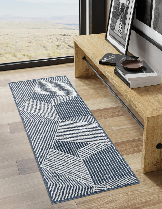 Blue 2' 7 x 10' Norge Runner Area Rug 100% Polypropylene Easy Clean Non Shed Stain Resistant Modern Carpet for Home Interior Design for Sale at Rug Engine