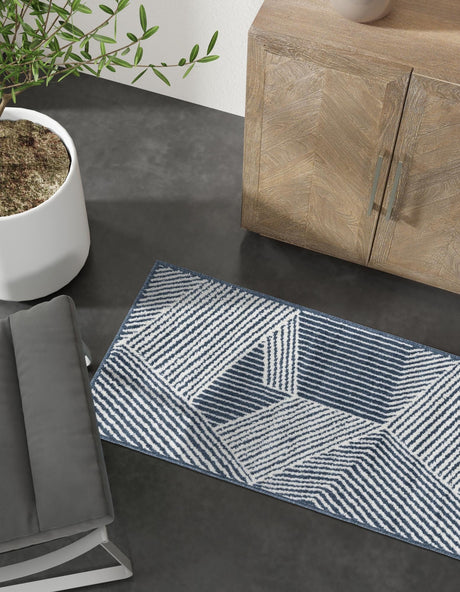 Blue 2' 7 x 10' Norge Runner Area Rug 100% Polypropylene Easy Clean Non Shed Stain Resistant Modern Carpet for Home Interior Design for Sale at Rug Engine