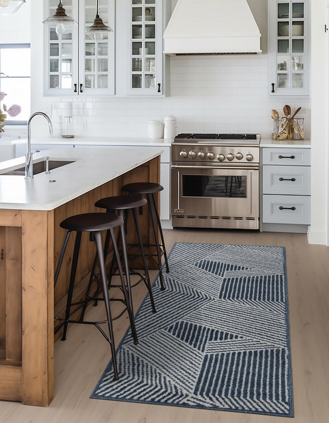 Blue 2' x 6' 1 Norge Runner Area Rug 100% Polypropylene Easy Clean Non Shed Stain Resistant Modern Carpet for Home Interior Design for Sale at Rug Engine