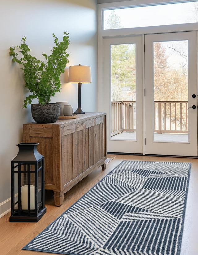 Blue 2' x 6' 1 Norge Runner Area Rug 100% Polypropylene Easy Clean Non Shed Stain Resistant Modern Carpet for Home Interior Design for Sale at Rug Engine