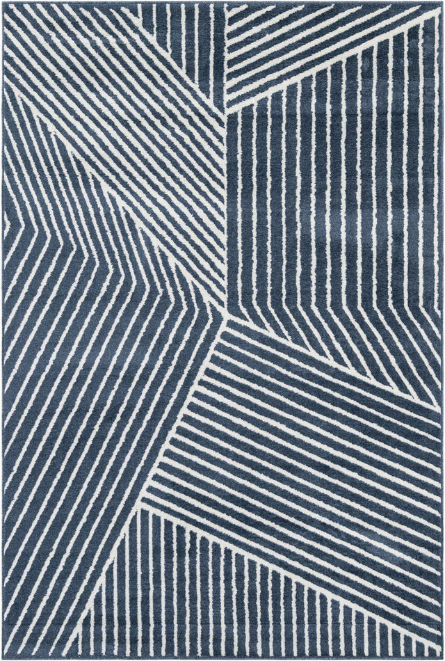 Blue 6' 1 x 9' Norge Rectangle Area Rug 100% Polypropylene Easy Clean Non Shed Stain Resistant Modern Carpet for Home Interior Design for Sale at Rug Engine