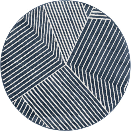 Blue 7' 10 x 7' 10 Norge Round Area Rug 100% Polypropylene Easy Clean Non Shed Stain Resistant Modern Carpet for Home Interior Design for Sale at Rug Engine