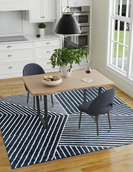 Blue 7' 10 x 7' 10 Norge Square Area Rug 100% Polypropylene Easy Clean Non Shed Stain Resistant Modern Carpet for Home Interior Design for Sale at Rug Engine
