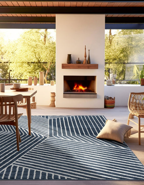Blue 7' 10 x 7' 10 Norge Square Area Rug 100% Polypropylene Easy Clean Non Shed Stain Resistant Modern Carpet for Home Interior Design for Sale at Rug Engine