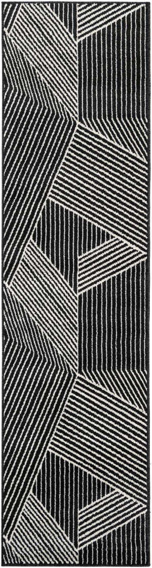 Black 2' 7 x 10' Norge Runner Area Rug 100% Polypropylene Easy Clean Non Shed Stain Resistant Modern Carpet for Home Interior Design for Sale at Rug Engine