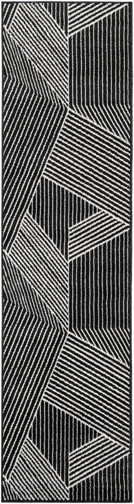 Black 2' 7 x 10' Norge Runner Area Rug 100% Polypropylene Easy Clean Non Shed Stain Resistant Modern Carpet for Home Interior Design for Sale at Rug Engine