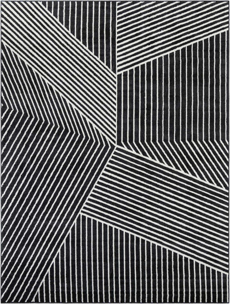 Black 10' x 13' 1 Norge Rectangle Area Rug 100% Polypropylene Easy Clean Non Shed Stain Resistant Modern Carpet for Home Interior Design for Sale at Rug Engine