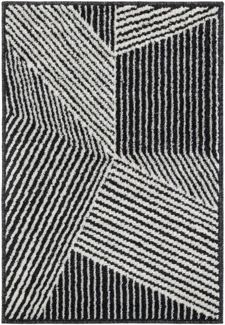 Black 2' x 3' 1 Norge Rectangle Area Rug 100% Polypropylene Easy Clean Non Shed Stain Resistant Modern Carpet for Home Interior Design for Sale at Rug Engine