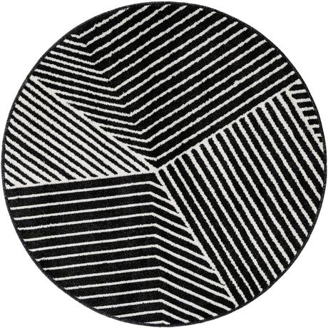 Black 4' 1 x 4' 1 Norge Round Area Rug 100% Polypropylene Easy Clean Non Shed Stain Resistant Modern Carpet for Home Interior Design for Sale at Rug Engine