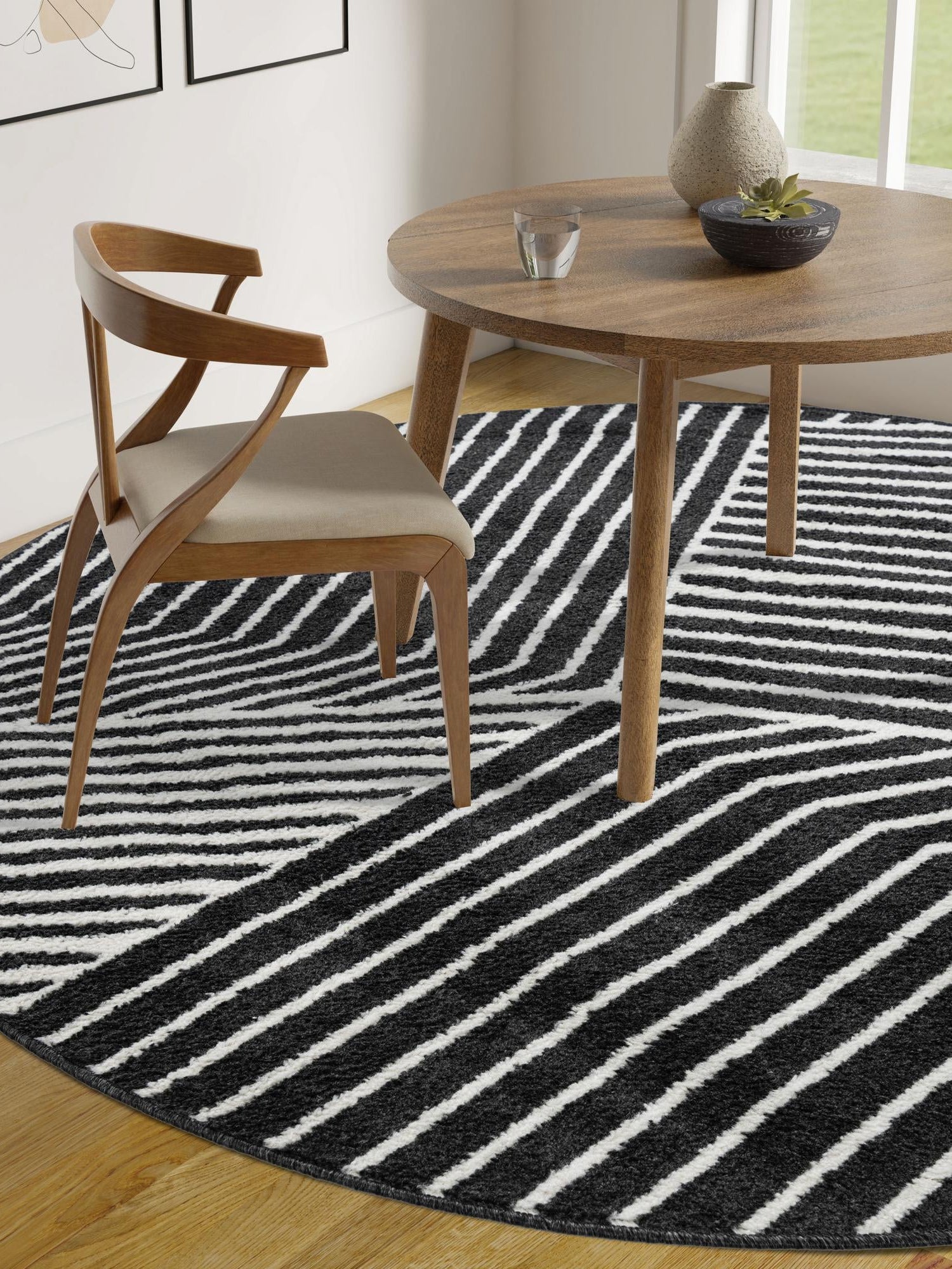 Black 7' 10 x 7' 10 Norge Round Area Rug 100% Polypropylene Easy Clean Non Shed Stain Resistant Modern Carpet for Home Interior Design for Sale at Rug Engine