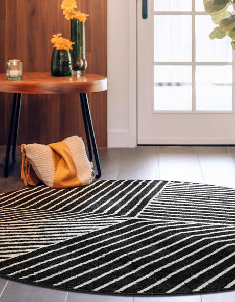 Black 10' x 10' Norge Round Area Rug 100% Polypropylene Easy Clean Non Shed Stain Resistant Modern Carpet for Home Interior Design for Sale at Rug Engine