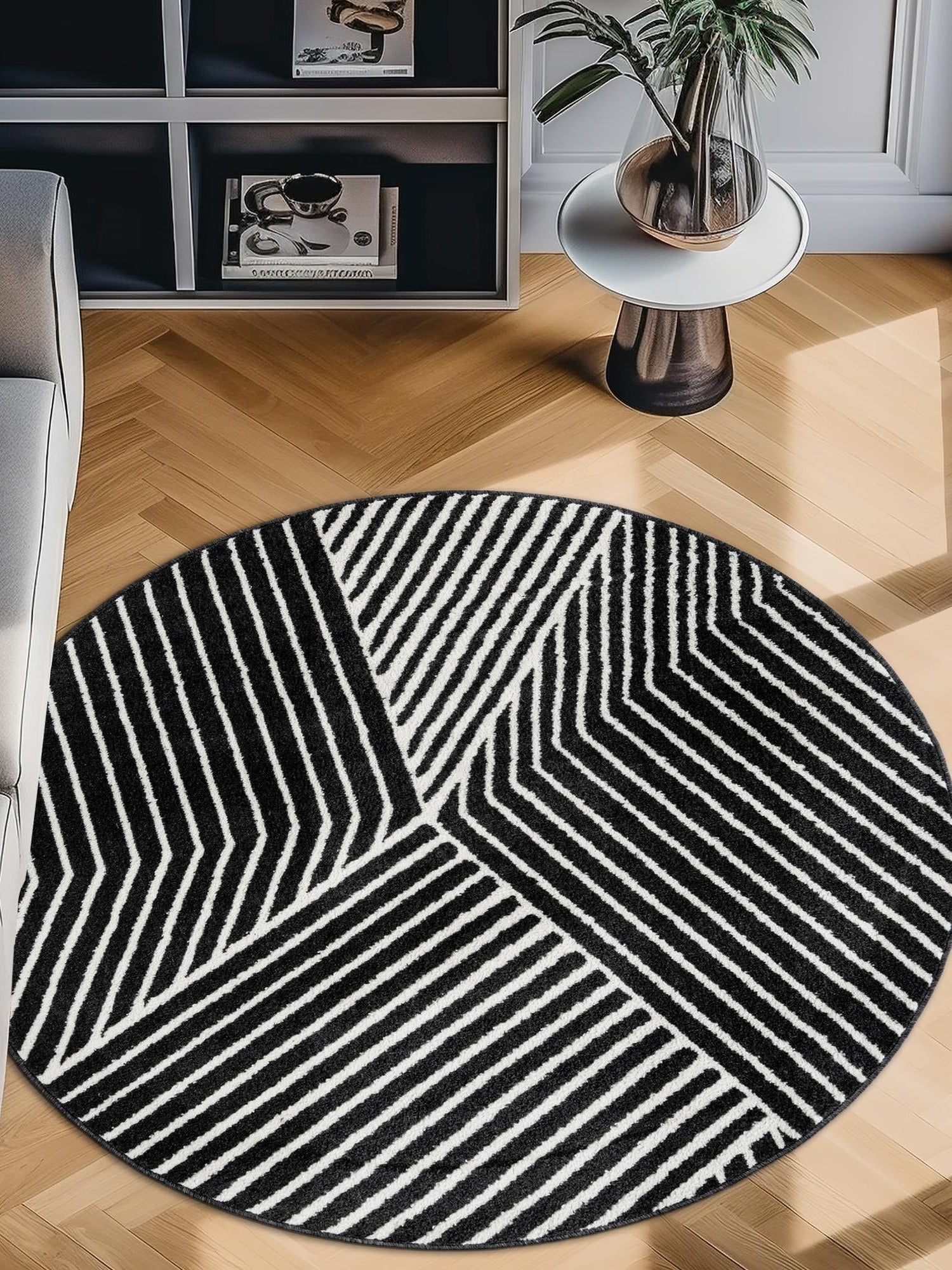 Black 7' 10 x 7' 10 Norge Round Area Rug 100% Polypropylene Easy Clean Non Shed Stain Resistant Modern Carpet for Home Interior Design for Sale at Rug Engine