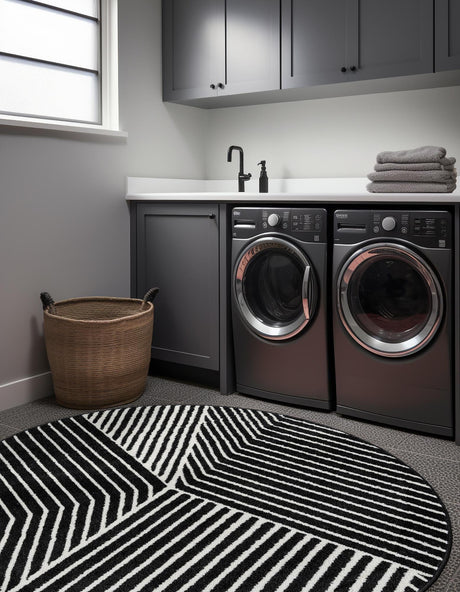 Black 10' x 10' Norge Round Area Rug 100% Polypropylene Easy Clean Non Shed Stain Resistant Modern Carpet for Home Interior Design for Sale at Rug Engine