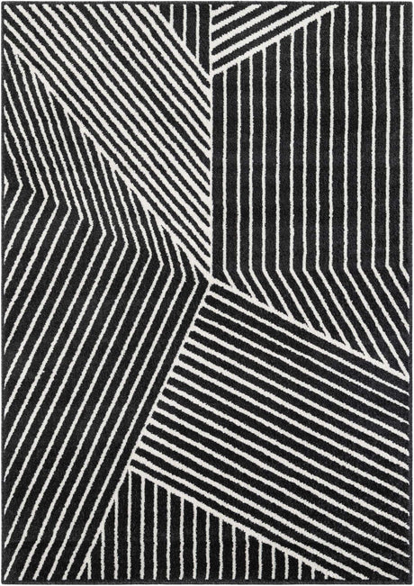 Black 5' 1 x 7' 1 Norge Rectangle Area Rug 100% Polypropylene Easy Clean Non Shed Stain Resistant Modern Carpet for Home Interior Design for Sale at Rug Engine