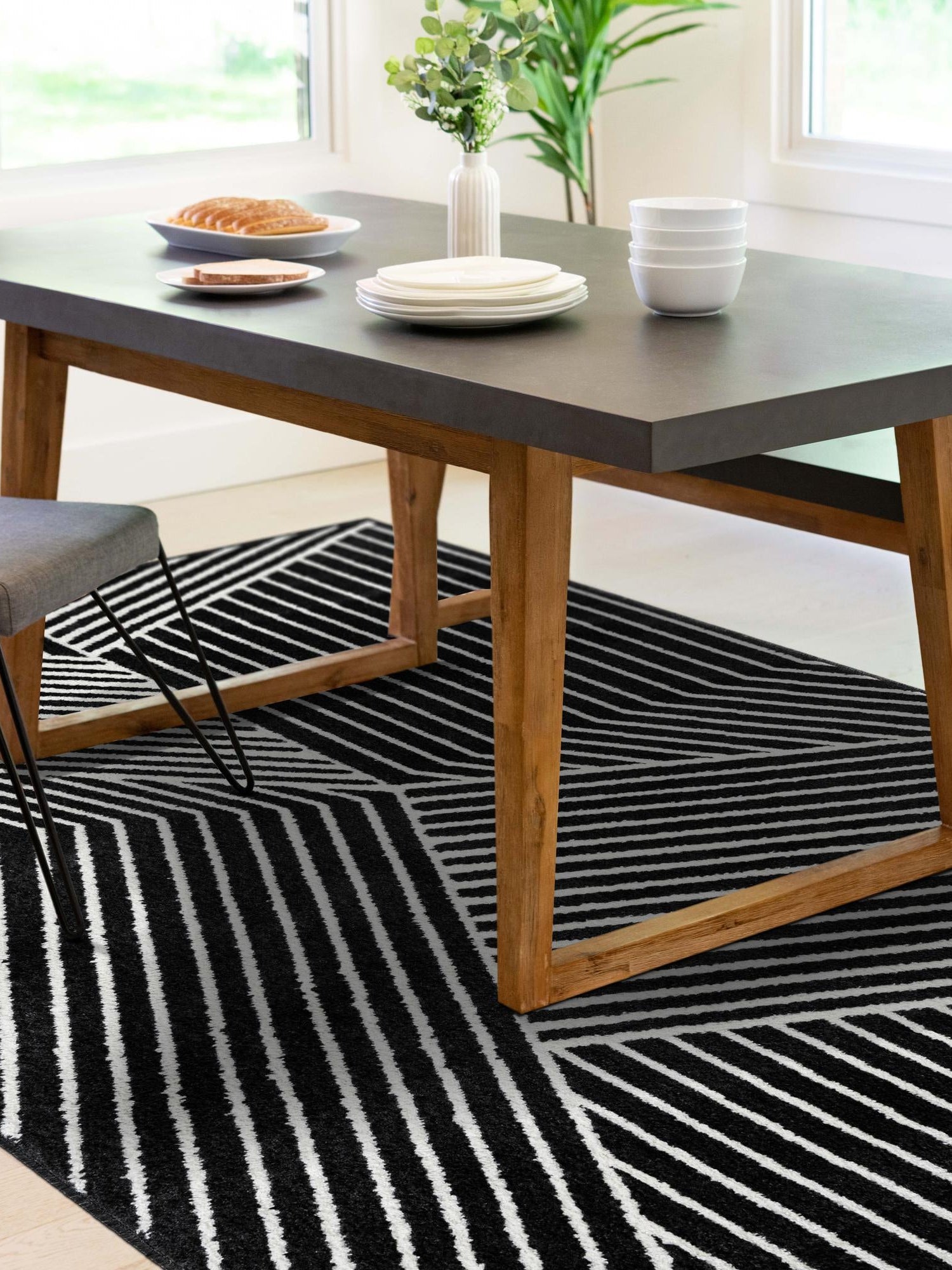 Black 9' x 12' Norge Rectangle Area Rug 100% Polypropylene Easy Clean Non Shed Stain Resistant Modern Carpet for Home Interior Design for Sale at Rug Engine