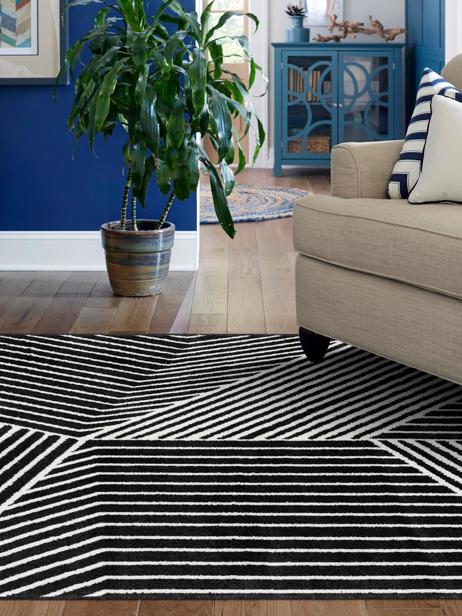 Black 6' 1 x 9' Norge Rectangle Area Rug 100% Polypropylene Easy Clean Non Shed Stain Resistant Modern Carpet for Home Interior Design for Sale at Rug Engine