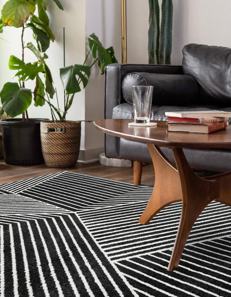 Black 5' 1 x 8' Norge Rectangle Area Rug 100% Polypropylene Easy Clean Non Shed Stain Resistant Modern Carpet for Home Interior Design for Sale at Rug Engine