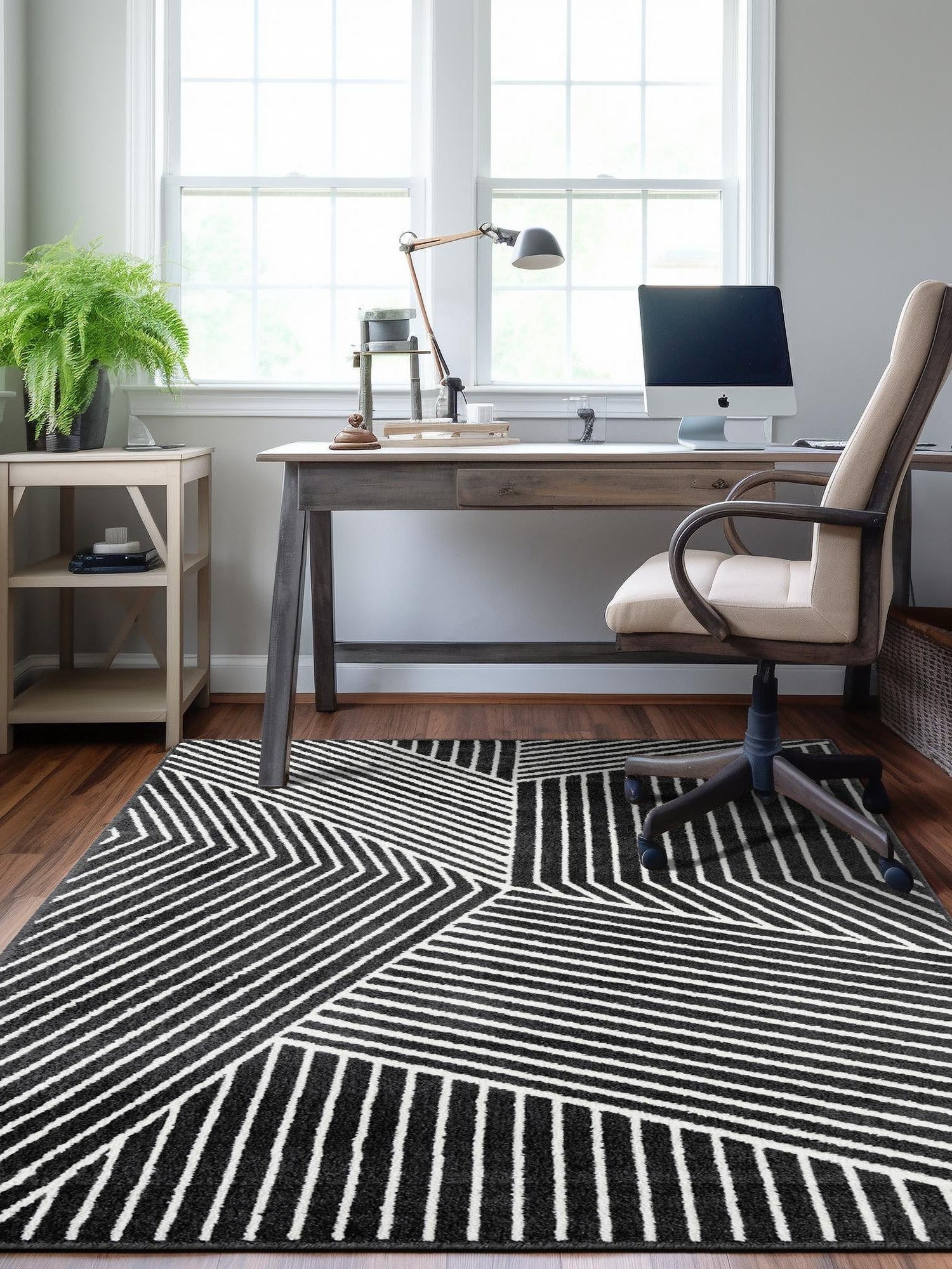 Black 6' 1 x 9' Norge Rectangle Area Rug 100% Polypropylene Easy Clean Non Shed Stain Resistant Modern Carpet for Home Interior Design for Sale at Rug Engine