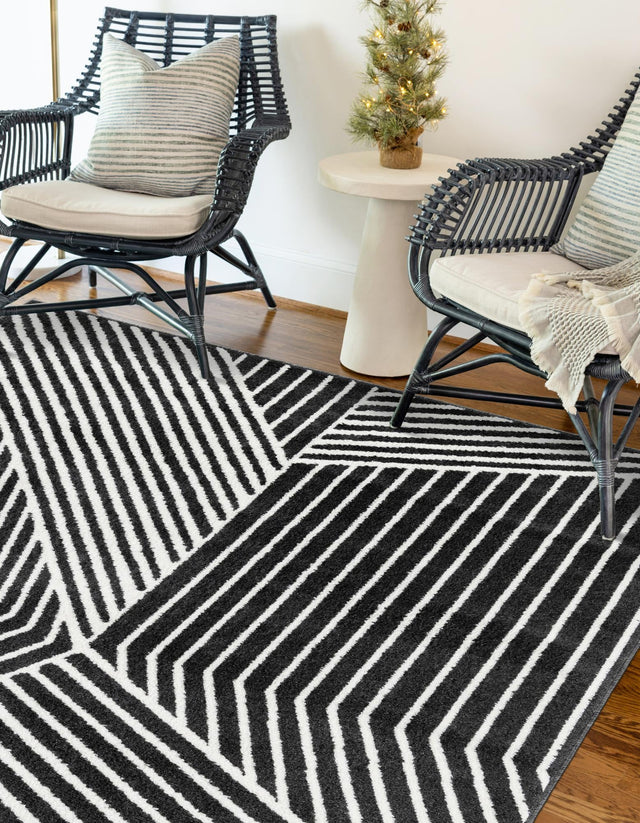 Black 6' 1 x 9' Norge Rectangle Area Rug 100% Polypropylene Easy Clean Non Shed Stain Resistant Modern Carpet for Home Interior Design for Sale at Rug Engine