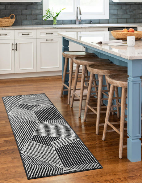 Black 2' x 6' 1 Norge Runner Area Rug 100% Polypropylene Easy Clean Non Shed Stain Resistant Modern Carpet for Home Interior Design for Sale at Rug Engine