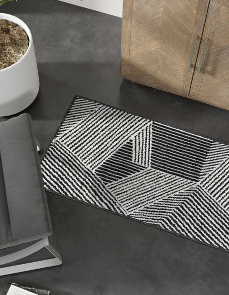 Black 2' 7 x 10' Norge Runner Area Rug 100% Polypropylene Easy Clean Non Shed Stain Resistant Modern Carpet for Home Interior Design for Sale at Rug Engine