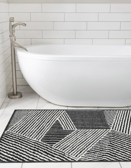 Black 2' x 6' 1 Norge Runner Area Rug 100% Polypropylene Easy Clean Non Shed Stain Resistant Modern Carpet for Home Interior Design for Sale at Rug Engine