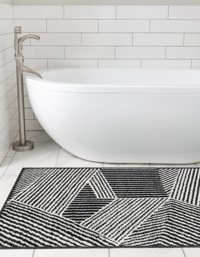 Black 2' x 6' 1 Norge Runner Area Rug 100% Polypropylene Easy Clean Non Shed Stain Resistant Modern Carpet for Home Interior Design for Sale at Rug Engine