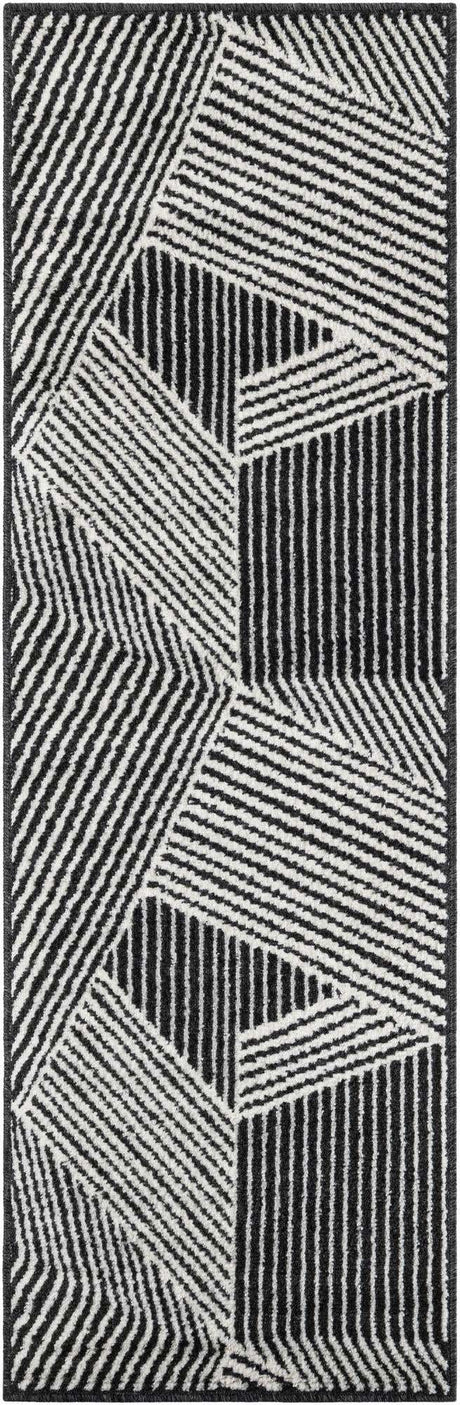 Black 2' x 6' 1 Norge Runner Area Rug 100% Polypropylene Easy Clean Non Shed Stain Resistant Modern Carpet for Home Interior Design for Sale at Rug Engine