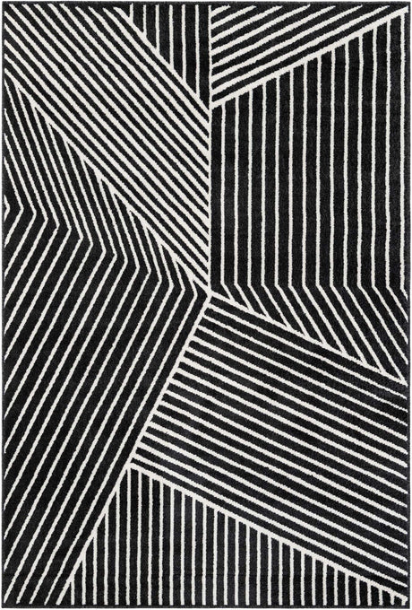 Black 6' 1 x 9' Norge Rectangle Area Rug 100% Polypropylene Easy Clean Non Shed Stain Resistant Modern Carpet for Home Interior Design for Sale at Rug Engine