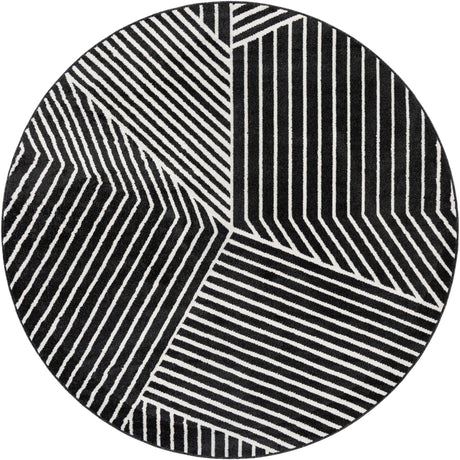 Black 7' 10 x 7' 10 Norge Round Area Rug 100% Polypropylene Easy Clean Non Shed Stain Resistant Modern Carpet for Home Interior Design for Sale at Rug Engine