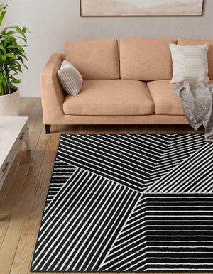 Black 7' 10 x 7' 10 Norge Square Area Rug 100% Polypropylene Easy Clean Non Shed Stain Resistant Modern Carpet for Home Interior Design for Sale at Rug Engine