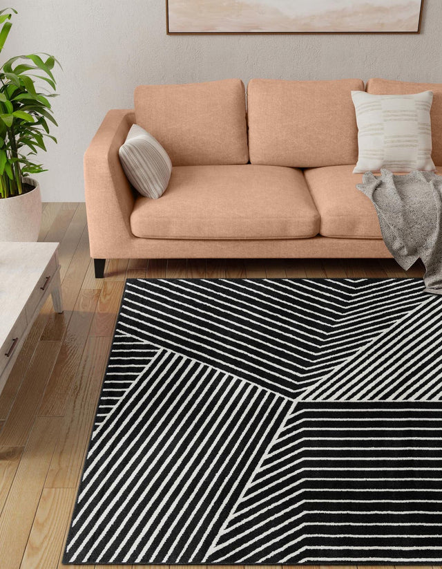 Black 7' 10 x 7' 10 Norge Square Area Rug 100% Polypropylene Easy Clean Non Shed Stain Resistant Modern Carpet for Home Interior Design for Sale at Rug Engine